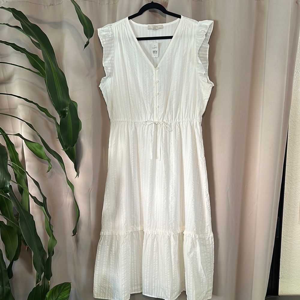 LOFT White Flutter Sleeve V-Neck Sundress